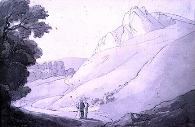 Paesaggio collinare con due figure