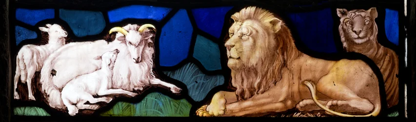 Agnelli e leoni, Te Deum, finestra est, c.1888