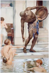 I bagnanti, ragazzi che prendono in giro una schiava (bodycolor, matita e acquerello su carta)