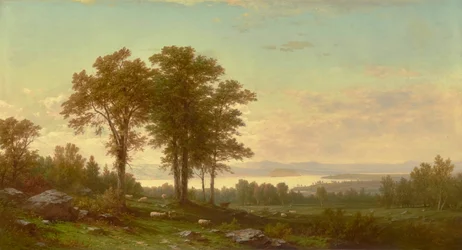 Paesaggio fluviale con pecore