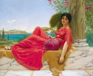 Appoggiato a una colonna, di John William Godward