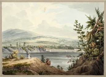 Ponte sul fiume Hudson vicino a Waterford, New York, 1832
