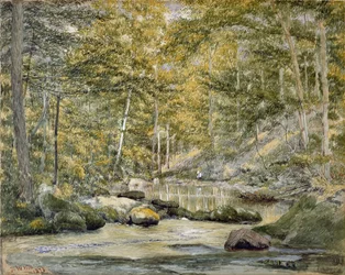 Piscina nel bosco con uomini che pescano, 1870
