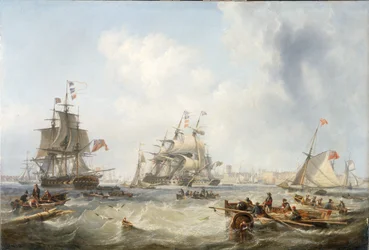 Navi da guerra al largo del porto di Portsmouth