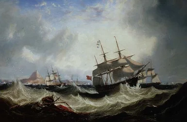 Navi al largo di Gibilterra in mare agitato