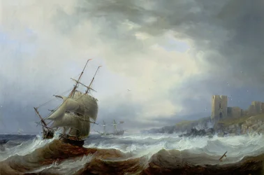 Navi che battono al largo di Lee (olio su tela)
