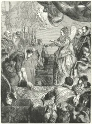 Sir Francis Drake riceve il titolo di cavaliere dalla Regina Elisabetta I, 1581