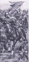 Il tenente John Smith riprende lo stendardo del re a Edgehill, 23 ottobre 1642, illustrazione da British Battles on Land and Sea, 1915