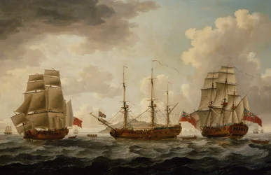 H.M.S. Tyrall in tre posizioni al largo di Antigua