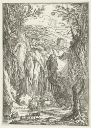Paesaggio roccioso con tempio antico