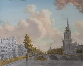 Vista della Torre Jan Roodenpoortstoren e del Canale Singel, Amsterdam