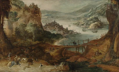Paesaggio Fluviale con Caccia al Cinghiale
