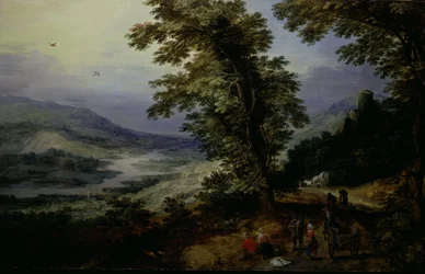 Strada di montagna con viaggiatori, 1610-25 circa (olio su tavola cullata)