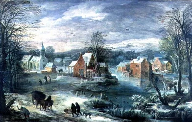 Paesaggio di villaggio in inverno