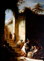 Contadini e Soldati in un Cortile