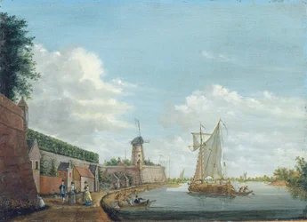 Un Paesaggio Fluviale con Eleganti Cittadini che Passeggiano vicino a un Muro della Città, c.1776