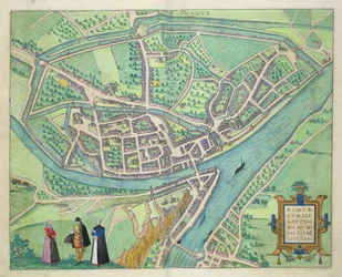 Mappa di Namur, da ’Civitates Orbis Terrarum’ di Georg Braun (1541-1622) e Frans Hogenberg (1535-90), ca. 1572-1617
