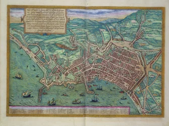 Mappa di Napoli, da «Civitates Orbis Terrarum» di Georg Braun (1541-1622) e Frans Hogenberg (1535-90), ca. 1572