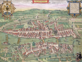 Mappa di Zurigo, da «Civitates Orbis Terrarum» di Georg Braun (1541-1622) e Frans Hogenberg (1535-90), circa 1572-1617
