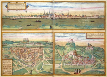 Metz, Wurtzburg e Sittensen, da Civitates Orbis Terrarum di Georg Braun (1541-1622) e Frans Hogenburg (1535-90), c.1572