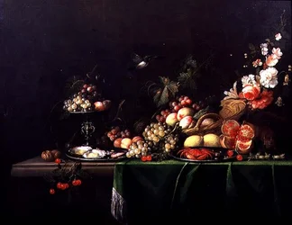 Natura morta di frutta con uno scoiattolo