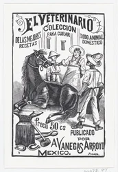 Un gruppo di persone intorno a un cavallo, illustrazione per 