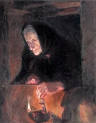 Vecchia signora con la lampada a olio. Valencia. Museo di Belle Arti San Pio V.