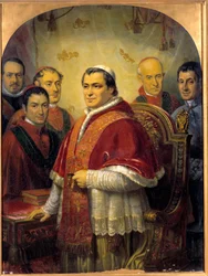Ritratto di Papa Pio IX circondato dai suoi cardinali