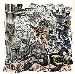 La Rivoluzione Messicana: assalto alla casa di Aquiles Serdan. Xilografia di Jose Guadalupe Posada