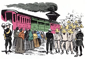 La Rivoluzione Messicana (1910-1920): deportazione dei lavoratori nella Valle Nacional, circa 1908 - Xilografia di Jose Guadalupe Posada (1852-1913)
