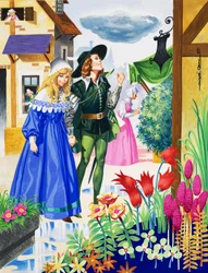 Coppia che ammira i fiori (gouache su carta)