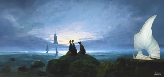 JJM ricrea Friedrich-C-D: Alba lunare sul mare (osservatore tranquillo)