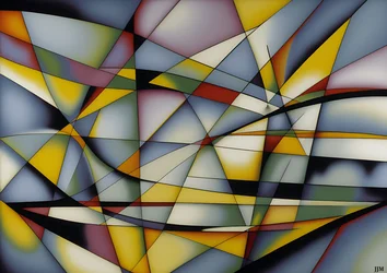 astratto: curve argento-giallo+triangoli 1