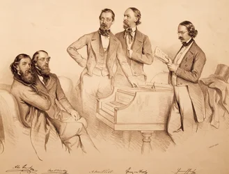 Ritratto di gruppo di musicisti viennesi e compositori: Franz von Suppé, Carl Binder, Anton Storch, Heinrich Proch e Anton Emil Titl