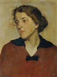 Ritratto di donna con maglione rosso