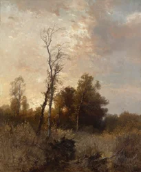 Paesaggio autunnale con cacciatore