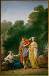 Un innamorato che incorona la sua amata con una corona di fiori ...