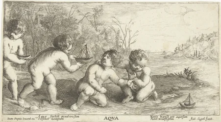 Bambini che giocano con barchette