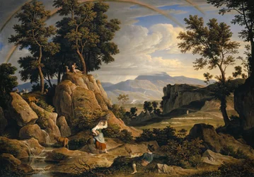 Paesaggio vicino a Olevano con arcobaleno