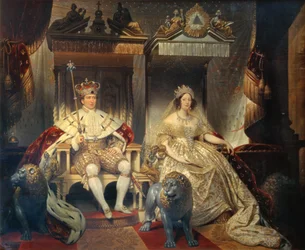 Cristiano VIII (1786-1848) e la regina Carolina Amalia (1796-1881) in abiti da incoronazione
