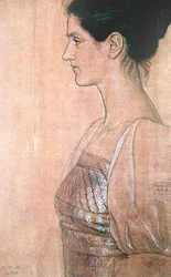 Profilo a mezzo busto di una giovane donna