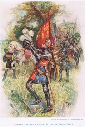 Edoardo, il Principe Nero, alla battaglia di Crécy, illustrazione da „Racconti per bambini della storia inglese“, ca. 1920
