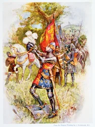 Edoardo il Principe Nero alla battaglia di Crécy nel 1346, illustrazione da «Stories of Royal Children from English History», di Doris Ashley, pubblicato da Raphael Tuck, 1920