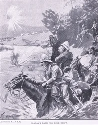 La corsa di McAdams per Zand Drift, da Dopo Pretoria: La guerra di guerriglia pubblicata da Harmsworth Bros Limited, 1901