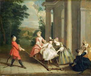 Bambini che giocano con un cavallo a dondolo, c.1741-47