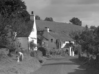 Strada della Lyth Valley verso sud con i cottage di Winster