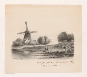 Paesaggio con mulino e due pescatori