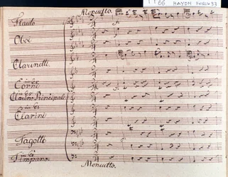 Prima pagina della partitura musicale del minuetto nella Sinfonia 66 in Si bemolle maggiore di J Haydn