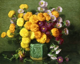 Calendule e Aster in un Vaso Cinese