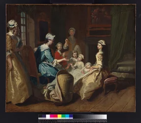 Pamela racconta una storia per bambini, da „Pamela: or Virtue Rewarded“ di Samuel Richardson (1689-1761), pubblicato nel 1740, circa 1744